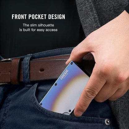 Ridge Wallet for Men - Slim Minimalist Compact Wallet and Card Holder, RFID Protected Front Pocket Wallets for Men with Integrated Cash Strap (Burnt Titanium)