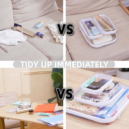 3PCS Clear Hard Plastic Zipper Case, Double Zippers Hard Pouch, Portable Travel Organizer Bin Clear Makeup Bag for Toy Storage, Snack Bag, Cosmetics, Pencil Case, Diaper Bag, Toiletry Bag