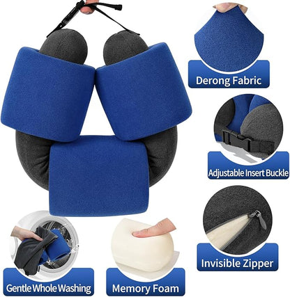 3-Ring Memory Foam Travel Neck Pillow It has obtained a Patent. The Three Rings can be movably Adjusted to Provide Flexible Support for The Neck, Head, and Other Areas.Blue