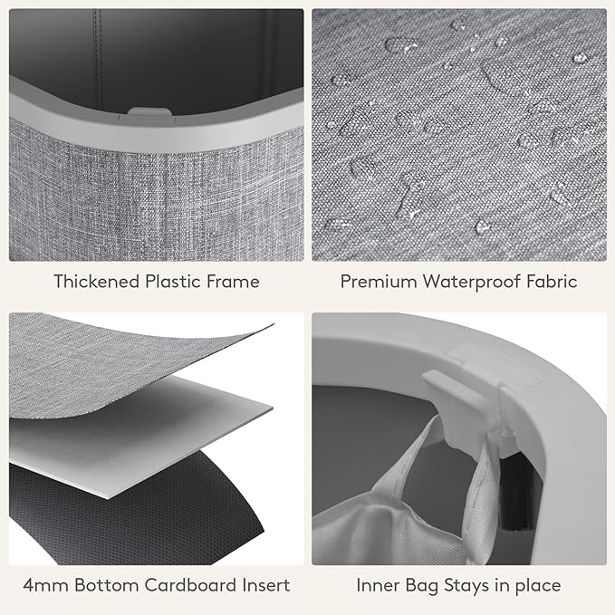 Lifewit 105L Laundry Basket with Lid, Large Laundry Hamper with Plastic Handles and Removable Bag, Foldable Tall Dirty Clothes Hampers for Laundry for Laundry Room, Bedroom, Bathroom, Dorm, Light Gray