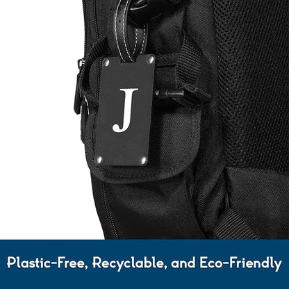 Premium 3-Layer Aluminum Luggage Tags by Fortuna - Easy to Claim, Laser-Engraved, Plastic-Free, and Eco-Friendly Luggage Tag Holders, 2-Pack, Black (J)