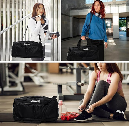 Spalding Duffle Bag Gym Bag for Men and Women | Large Black Duffel with Shoe and Wet Compartment | Use for Sport Gear and Accessories | Waterproof Bags for Sports Fitness Workout Travel