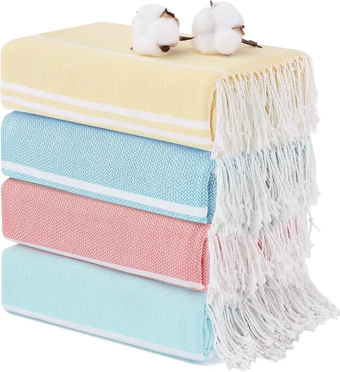 4 Packs Cotton Turkish Beach Towels Oversized Bath Pool Swim Towel Bulk Set Quick Dry Sand Free Extra Large Big Blanket Adult Travel Essentials Cruise Accessories Must Haves Clearance Vacation Stuff