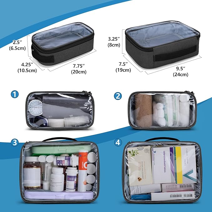 BAFASO Large Pill Bottle Organizer with 4 Inner Removable Pouches, Medicine Bag Come with Shoulder Strap (BAG ONLY), Black