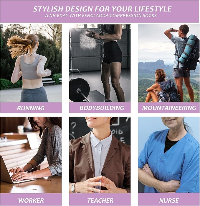 fenglaoda Compression Socks Women Men 6 Pairs, Knee High Best Support Circulation Socks for Running, Travel, Flight, Nurse