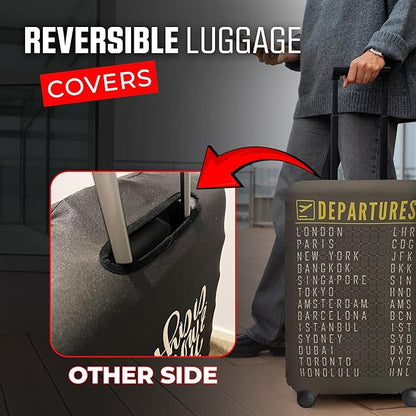 Reversible Luggage Covers & Protectors - Versatile & Washable Luggage & Suitcase Covers | Anti-Scratch Suitcase Cover (Charcoal Brown Departure Board, Large (65-71 x 43-48 x 26-30cm))