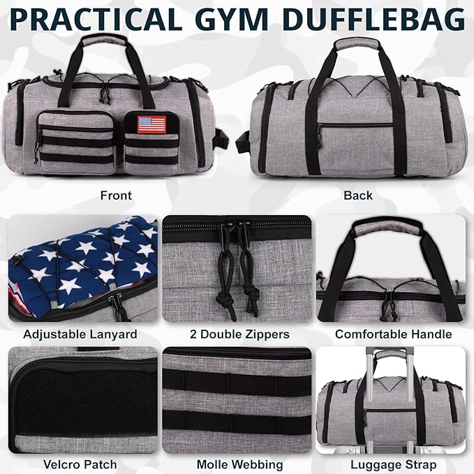 Tactical Gym Bag for Men，50L Large 3 in 1 Sports Duffle Bag with Shoes Compartment for Travel,Water Resistant Travel Backpack Weekender Overnight Bag with Wet Pocket for Women