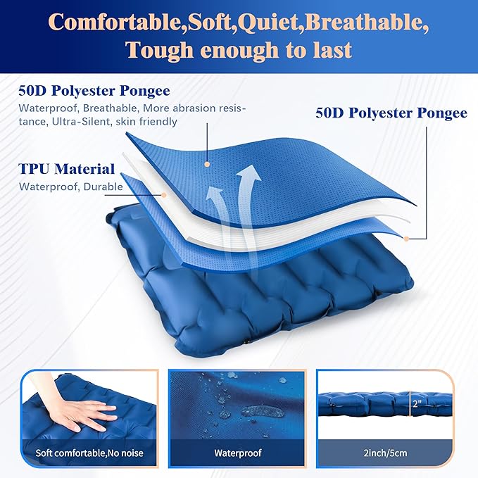 HiiPeak Inflatable Stadium Seat Cushion, Compact Hand Press Stadium Seats Pad Bleacher Seat Chair Cushion Pad for Airplane Travel Camping Backpacking Sports Events