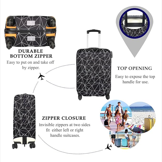 Explore Land Travel Luggage Cover Suitcase Protector Fits 31-32 Inch Case (Black Polygonal, XL)