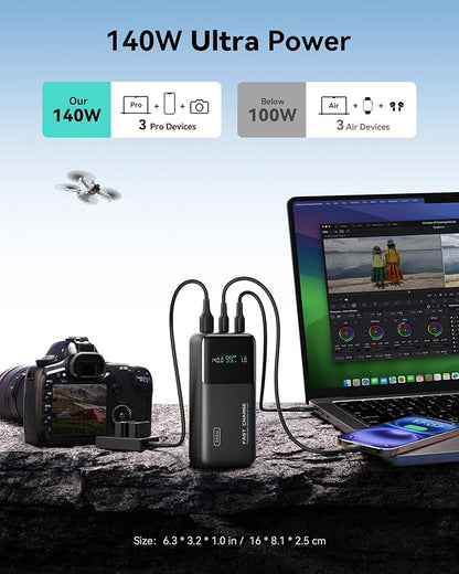 INIU 140W Power Bank, Compact 25000mAh High Capacity Laptop Portable Charger, USB C in&Out Tablet Powerbank, Smart Digital Display Phone Charger for iPhone 17 16, Samsung, iPad, MacBook, Laptop etc.