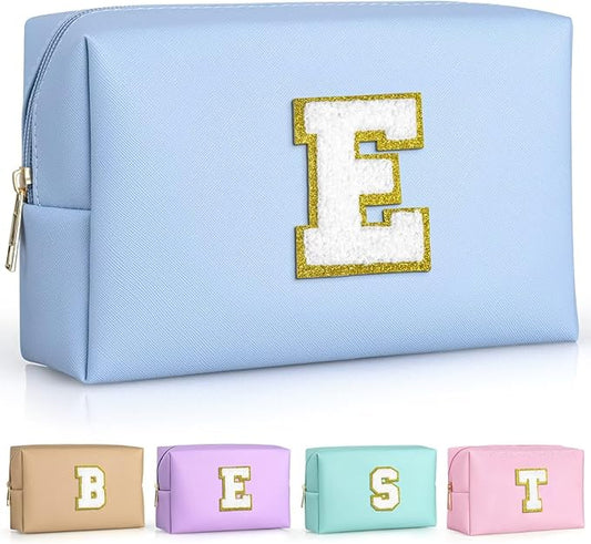 TOPEAST Birthday Gifts for Women, Personalized Initials Travel Makeup Bag Valentines Day Gifts for Women for Her (Sky Blue E)