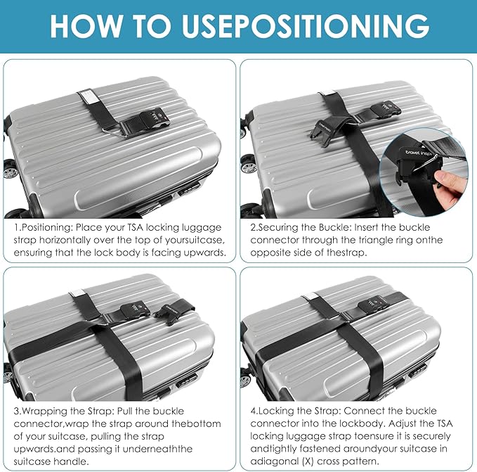 Travel Inspira Luggage Straps for Suitcases with TSA Lock, Protect Your Luggage Anti-Burst, High Visibility Color, Easy to Identify Luggage Adjustable Heavy Duty Belt for 20-32 Inch Suitcases