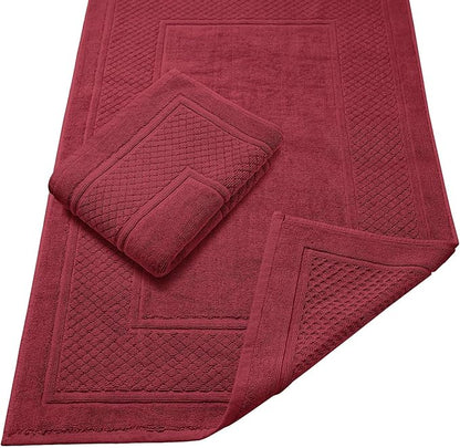 Avalon Towels Red Bath Mat - 100% Cotton Set of 2 Absorbent Bathmat - Bathroom Mats Quick Dry Bath Mats for Bathrooms (22x34 Inches)