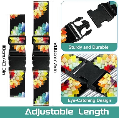 Slohif Luggage Straps for Suitcases Travel Belt Accessories Luggage Connector Identifiers Over Handle with Buckle Unique Nylon Adjustable Strap for Sleeping Bag Car Seat Colorful Flower (2 Pack)