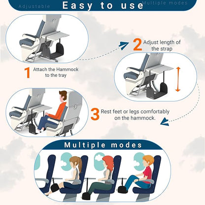 Anti-Squeeze Airplane Foot Hammock for Plane Travel with Flat Base and Memory Foam, Adjustable Leg Hammock for Airplane Travel, Leg Rest for Long Flights, Portable Foot Rest for Under Desk at Work