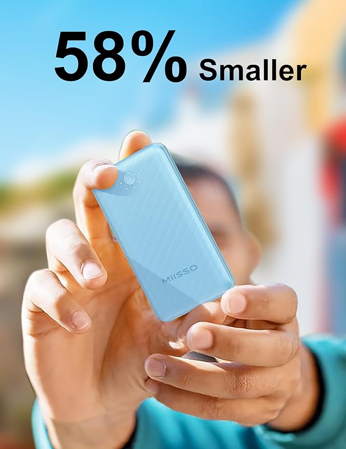 miisso Ultra Slim 10000mAh Power Bank Built-in Cables and Foldable AC Wall Plug, Pocket Size USB C Portable Charger, External Battery Pack Compatible with iPhone Samsung, 2 Pack Purple & Blue