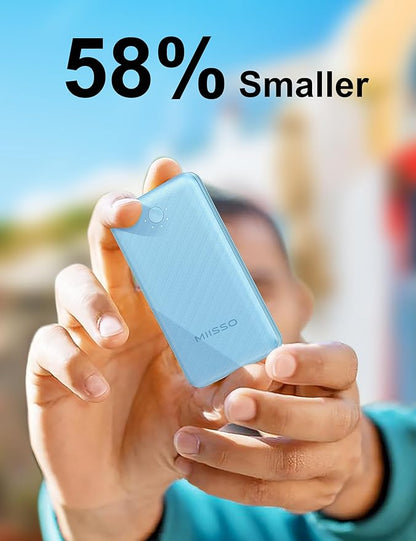 miisso Ultra Slim 10000mAh Power Bank Built-in Cables and Foldable AC Wall Plug, Pocket Size USB C Portable Charger, External Battery Pack Compatible with iPhone Samsung, 2 Pack Purple & Blue