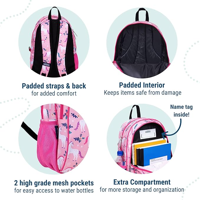 Wildkin 15-inch Kids Backpack – Durable, Padded, Adjustable for School & Travel - Magical Unicorns