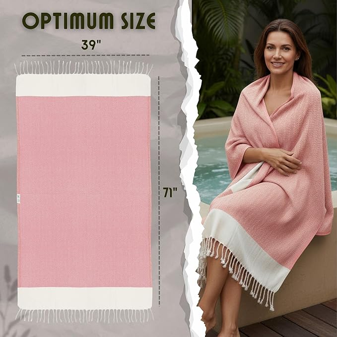 Bazaar Anatolia Turkish Beach Towel 100% Cotton Bath Towels 71x39 Quick Dry Sand Free Lightweight Large Oversized Herringbone Peach Coral