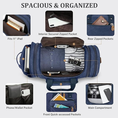 Gonex Canvas Duffle Bag 60L Travel Duffel Overnight Weekend Bag with Shoe Compartment (Blue)