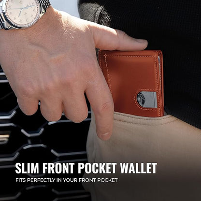 Kingly Cash Clip Slim Leather Wallet for Men with RFID Blocking & Money Clip - Minimalist Front Pocket Bifold Wallet Holds 12 Cards - Secure Card Holder with Easy Access Pull Tab