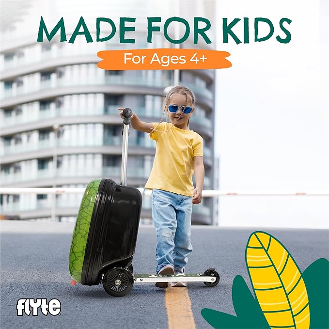 Flyte Darwin The Dino Scooter Suitcase - Rideable, Carry on Compliant 2-in-1 Children's Suitcases, 18 inch Ride on Suitcase for Kids, 25 Litre Capacity Kids' Luggage on Wheels for Children Aged 4+