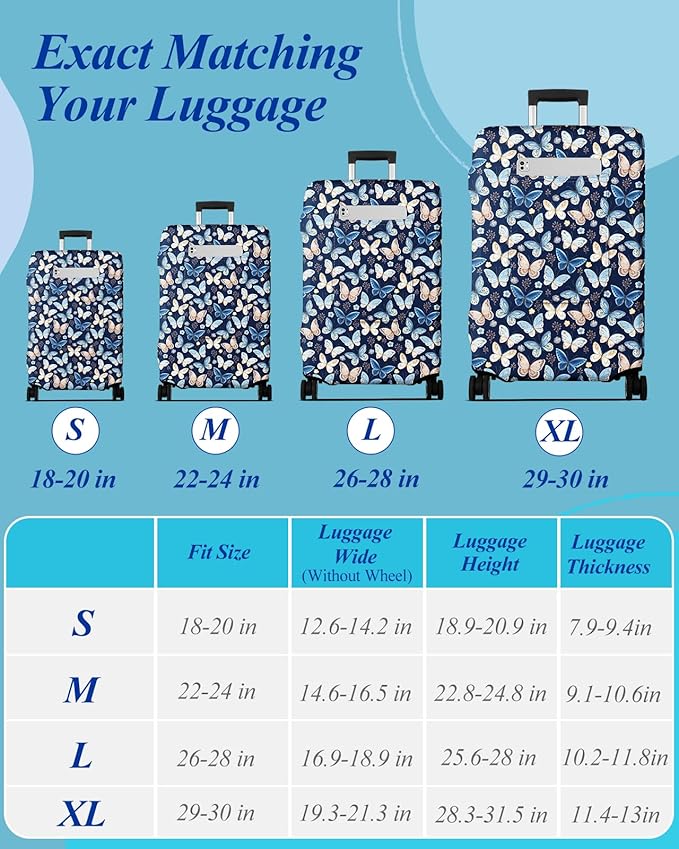Slohif Luggage Cover for Suitcase Tsa Approved Protector - Luggage Sleeve Large Suit Case Cover Travel Stretch Baggage Case Protective Washable Fit 28-30 Inch Blue Butterfly L
