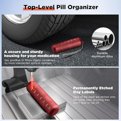 Zannaki Metal Moisture Proof Weekly Pill Organizer, Large Aluminum Alloy BPA Free Travel Hiking 7 Day Pill Box Case Waterproof and Stackable Compartment to Hold Pills, Vitamins, Fish Oil, Supplements