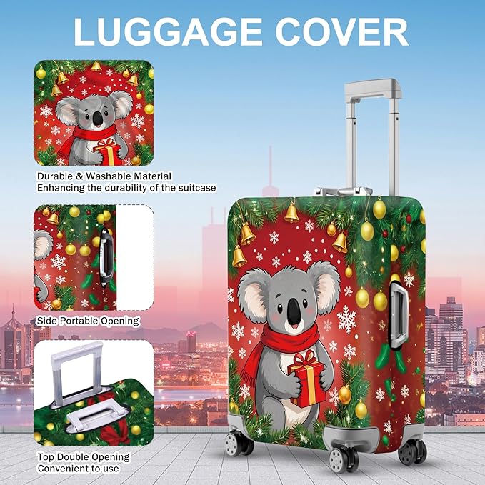 FOREVER QUEEN Christmas Koala Luggage Cover Suitcase Protector Suitcase Cover Anti-Scratch,Stretchable Bag Cover Washable Durable Polyester