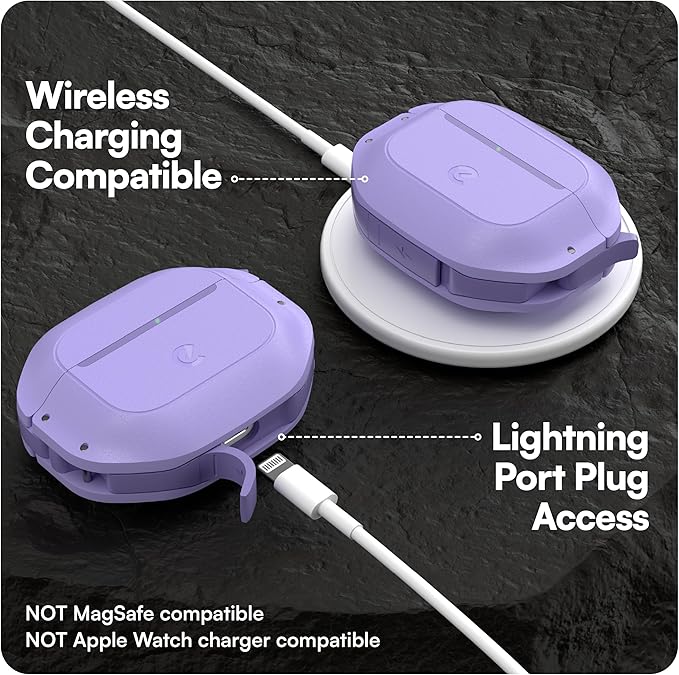 Keybudz for AirPods 4 Case with Lock - Fully Waterproof AirPods 4th Generation Case Cover - Keychain, Rugged Tough Protection, Hard Shell and Carabiner (Wild Lavender)