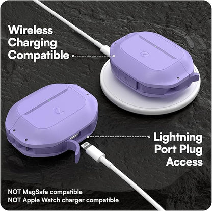 Keybudz for AirPods 4 Case with Lock - Fully Waterproof AirPods 4th Generation Case Cover - Keychain, Rugged Tough Protection, Hard Shell and Carabiner (Wild Lavender)