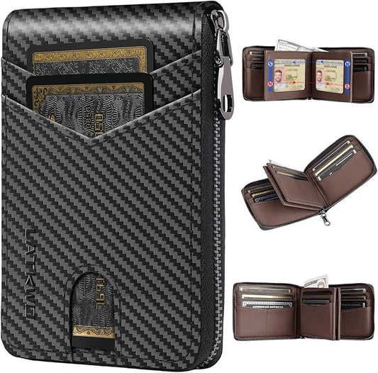 Men’s RFID Blocking Zipper Large Dimensions Wallet with 2 ID Windows - Large Capacity Design, 13 Credit Card Slots