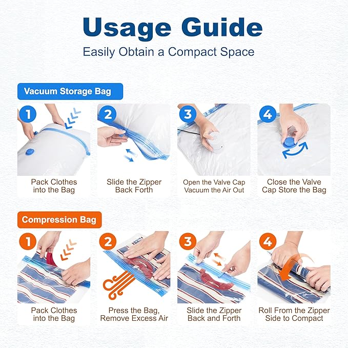 HOUSE DAY 22 Pack Vacuum Seal Bags For Clothing Travel, Vacuum Bags With Electric Pump, Vacuum Sealer Bag for Clothes, Comforters, Blankets, Pillows, Moving (4XL/4L/4M/4S/2S Roll/2XS Roll/2XXS Roll)