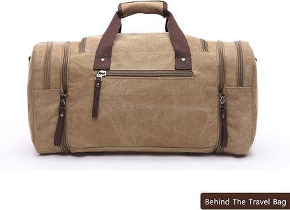 Large men's travel luggage bag, carry overnight bag, weekend handbag, waterproof canvas travel bag(khaki)