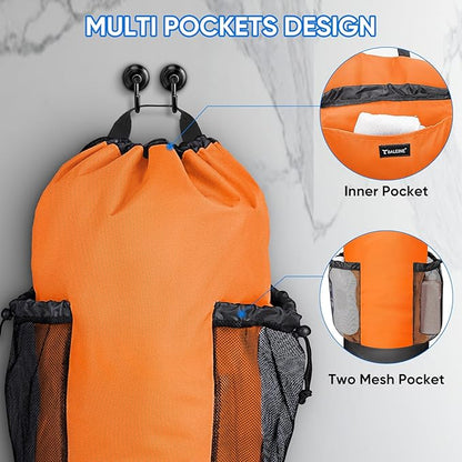 BALEINE 150L Laundry Bag Backpack, 900D Oxford Fabric Large Travel Laundry Bags with Shoulder Straps and 2 Mesh Pockets for College Dorm, Apartment, Laundromat (Orange, 150L)