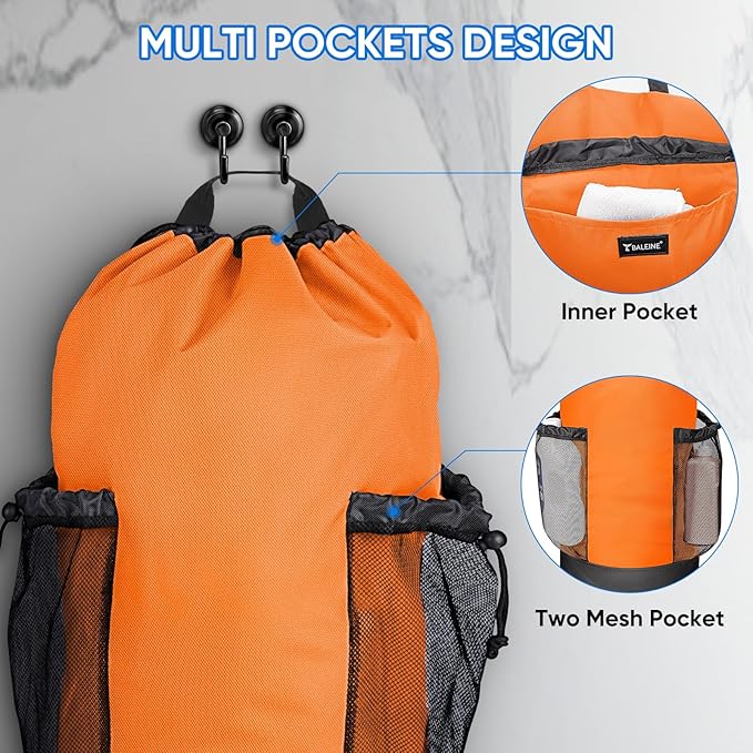 BALEINE 120L Laundry Bag Backpack, 900D Oxford Fabric Large Travel Laundry Bags with Shoulder Straps and 2 Mesh Pockets for College Dorm, Apartment, Laundromat (Orange, 120L)