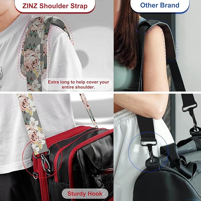 ZINZ 74" Shoulder Strap with Fixed Pad and Dual Balanced Buckles，Gray Flowers