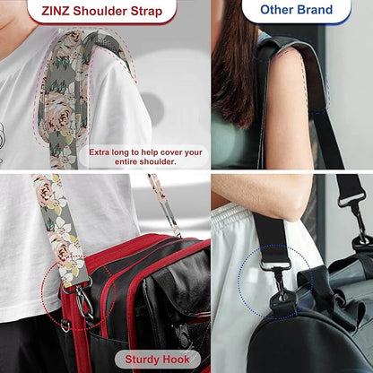 ZINZ 60" Universal Bag Strap with Ultra-Thick Fixed Breathable Pad Adjustable Heavy-Duty Shoulder Strap for Laptop Bag Crossbody Luggage Gym Bag Camera Bag and More,Gray Flower