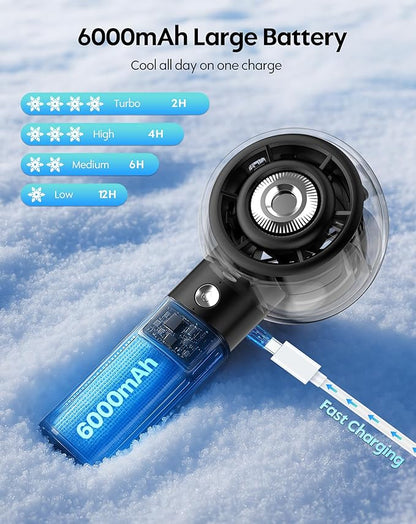 Portable Misting Fan, Handheld Turbo Fan with Mist, 6000mAh Battery Rechargeable Personal Fans Mister 4-Speed, 25ml Water Spray Tank, Gifts for Women Men Home Office Travel Outdoor Camping