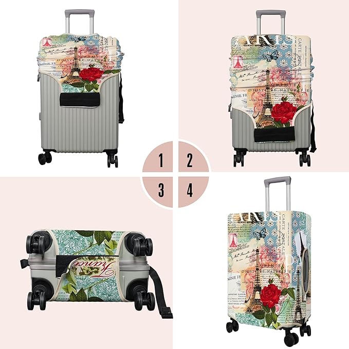Travel Luggage Cover Suitcase Protector Fits 18-32 Inch Wheel Covers PatternedTravel Related Items Flower Luggage Protector Elastic S