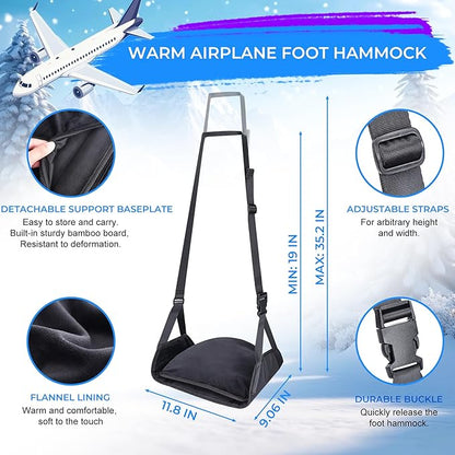 Warm Airplane Foot Hammock, Foldable Bamboo Base Foot Hammock for Plane Travel with Warm Cover, Portable Desk Foot Rest, Airplane Travel Essentials