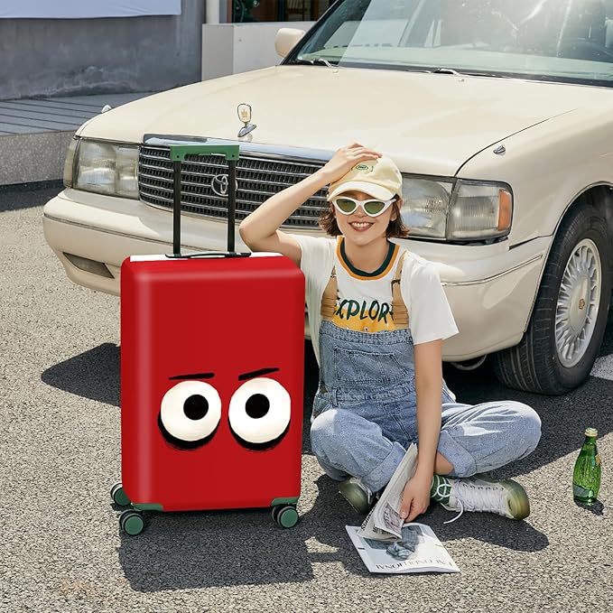 ANNA QUEEN Cut Emoticons Red Luggage Cover Washable Suitcase Protector Suitcase Cover Anti-Scratch,Stretchable Fit for 18-32Inch Luggage,Travel Bag Cover XL(fits 29-32Inch suitcase)