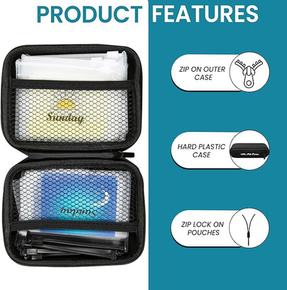 Day and Night Pill Organizer 14 Mini Pill Bags Color Coded, Pre-Labeled Days of The Week, Travel AM PM Pill Organizer 7 Day 2 Times A Day Small Med Wallet Recommend Two if Lots of Pills