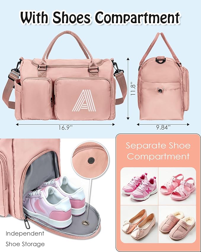 Birthday gifts, Girls Initial Gym Duffel Bag for Sports, Travel, Overnight, Sleepover, Dance - women gift and Teacher Gift personalized gifts, bridal shower Gifts