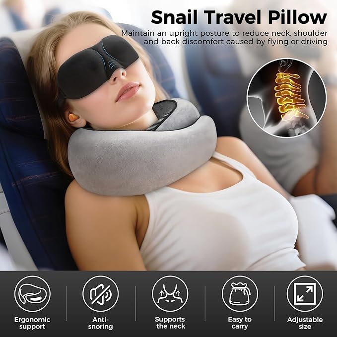 Neck Pillow for Traveling, Travel Pillows for Airplanes 2025 New 100% Pure Memory Foam, Neck Pillow Airplane with 360º Ergonomic Design, Travel Neck Pillows for Airplanes, Office and Car