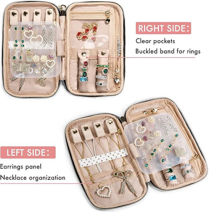 SFYBYHEART Travel Jewelry Organizer Case, Jewelry Travel Bags for Women, Small Travel Jewelry Case for Tangle-Free Earrings, Necklaces, Rings Storage, Travel Accessories, Travel Essentials, Pink