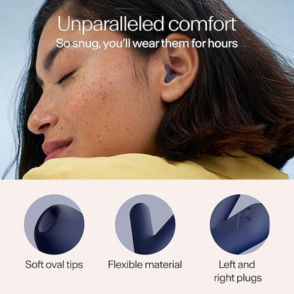 Alpine Silence Earplugs for Sleep, Focus & Travel - V-Shape Fit & Soft Oval Tips – 4 Sizes XS/S/M/L - Comfortable, Reusable Hearing Protection - up to 25dB – Midnight Blue