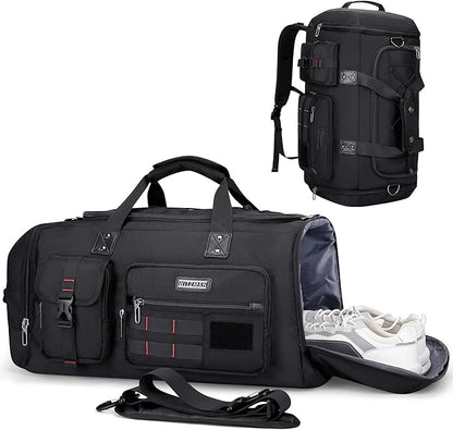 WITZMAN Travel Duffel Bags for Men Large Carry On Weekender Overnight Bag 3 in 1 Backpack with Shoe Compartment （B693 Black）