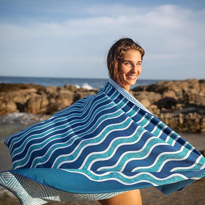Elite Trend Quick Dry Towel Large 63x31 Inch - Microfiber Beach Towel - Perfect for Beach, Travel, Swimming, Pool, Yoga, Hiking, Camping - Lightweight, Fast Drying, Compact for Adults (Blue Sea)