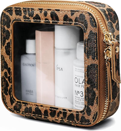 Popvibe Clear Makeup Bag Travel Cosmetic Case Transparent Toiletry Bag with Zipper, Portable Make Up Organizer Traveling Compact Car Bag for Essentials